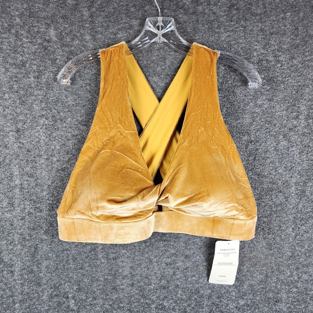 Fabletics Oasis Twist Front Velour Sports Bra Womens 2X Mustard Gold Crisscross